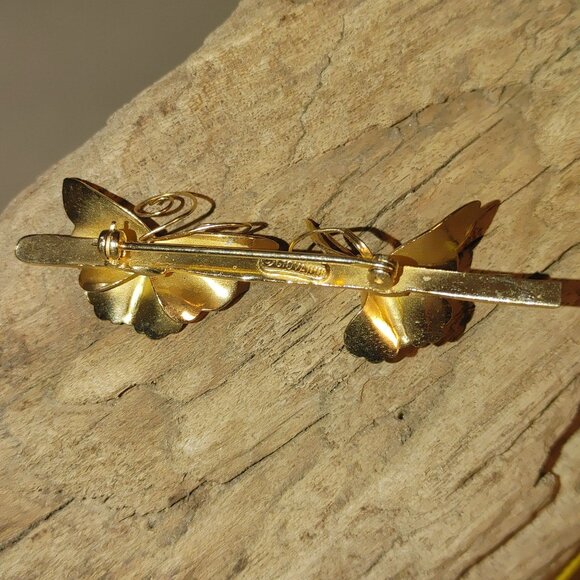 Giovanni Pin Brooch Vintage Gold Tone Butterfly Floral Signed Elegan Nature I - Picture 8 of 12